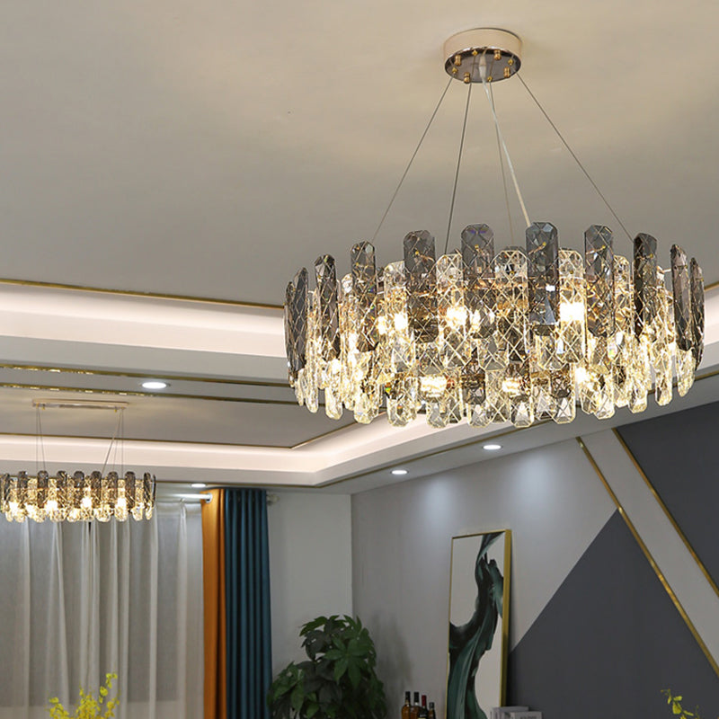 Wheel Shape Pendant Chandeliers Contemporary Style Crystal Chandelier Lights in Grey