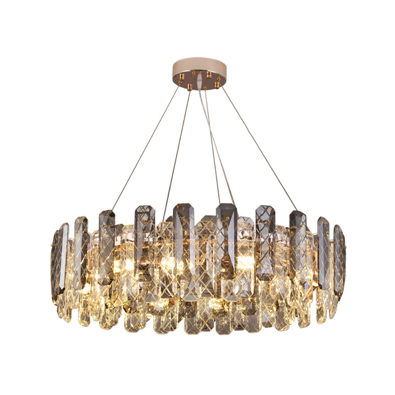 Wheel Shape Pendant Chandeliers Contemporary Style Crystal Chandelier Lights in Grey
