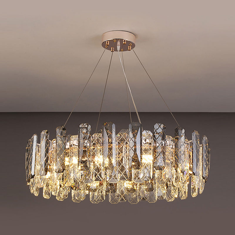 Wheel Shape Pendant Chandeliers Contemporary Style Crystal Chandelier Lights in Grey