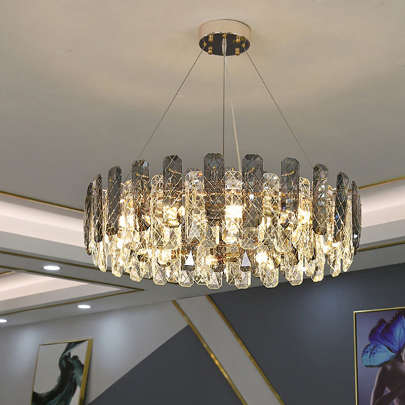 Wheel Shape Pendant Chandeliers Contemporary Style Crystal Chandelier Lights in Grey