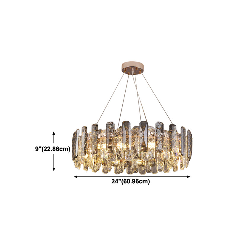Wheel Shape Pendant Chandeliers Contemporary Style Crystal Chandelier Lights in Grey