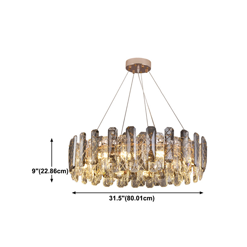 Wheel Shape Pendant Chandeliers Contemporary Style Crystal Chandelier Lights in Grey