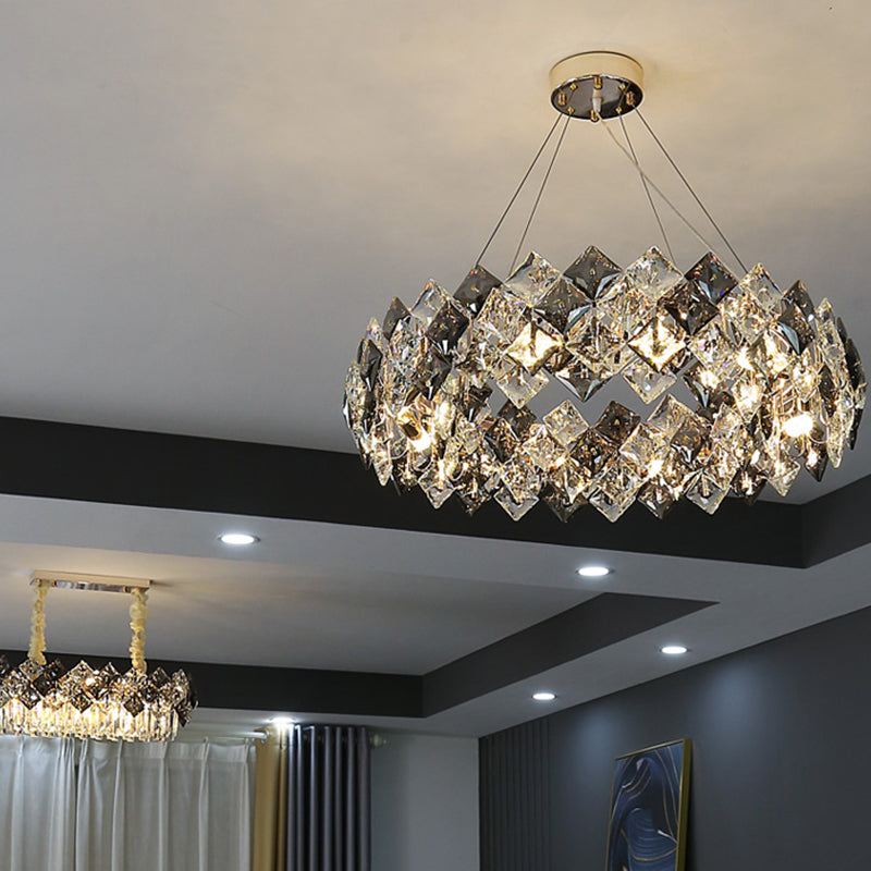 Contemporary Style Wheel Shape Pendant Chandeliers Crystal Chandelier Lights in Grey