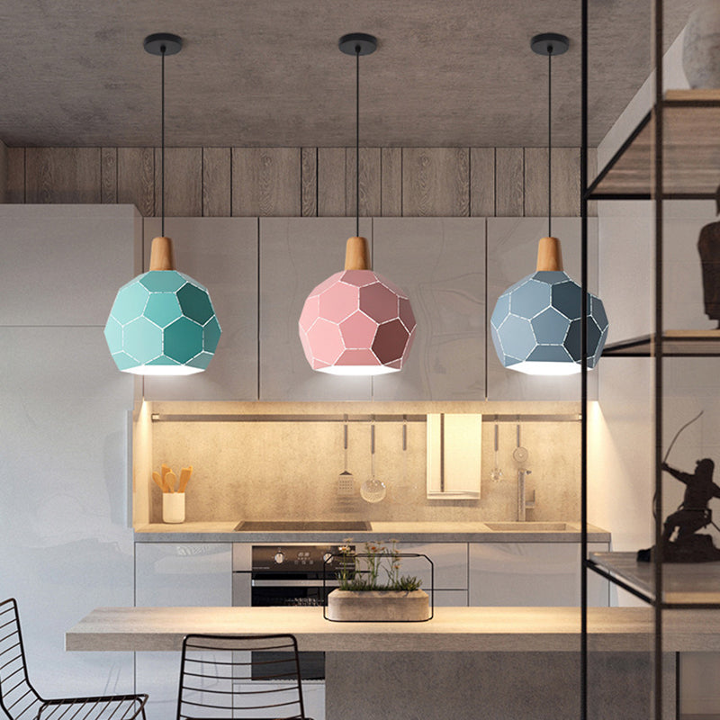 Metal Spherical Shade Hanging Lights Modern Macaron Style 1 Light Hanging Mount Fixture