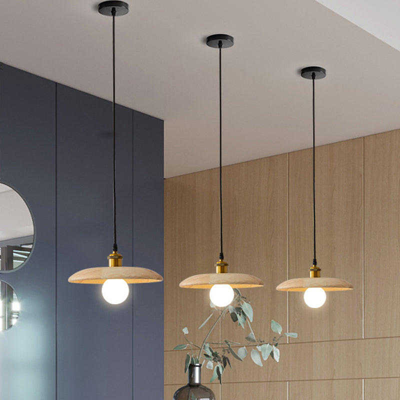 Couvre-pot forme d'éclairage suspendu en bois massif de style moderne 1 lampe de suspension légère pour le chevet