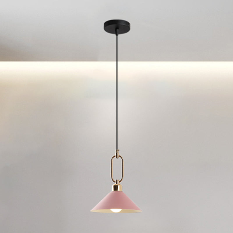 Cone Shape Hanging Lighting Modern Macaron Style Metal 1-Light Hanging Lamp for Bedroom