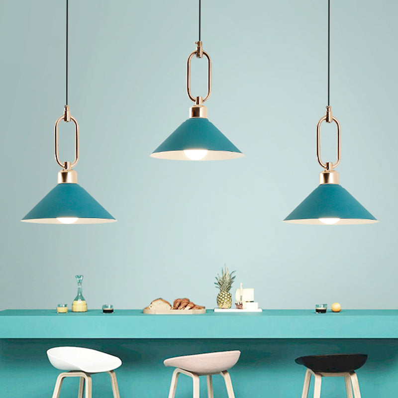 Cone Shape Hanging Lighting Modern Macaron Style Metal 1-Light Hanging Lamp for Bedroom