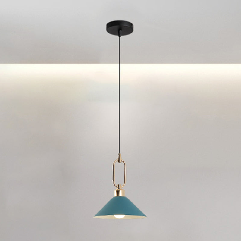 Cone Shape Hanging Lighting Modern Macaron Style Metal 1-Light Hanging Lamp for Bedroom