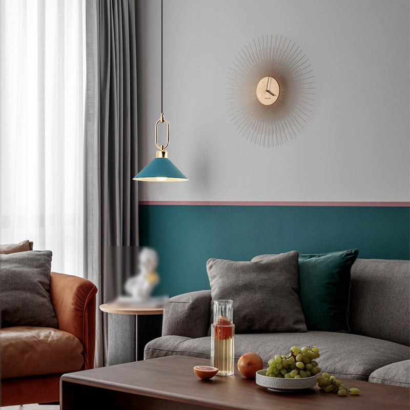 Cone Shape Hanging Lighting Modern Macaron Style Metal 1-Light Hanging Lamp for Bedroom