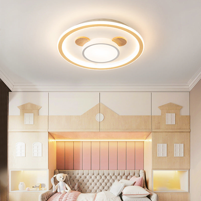Nordic Style Flush Mount Ceiling Light Geometric Wood LED Flush Ceiling Light for Bedroom