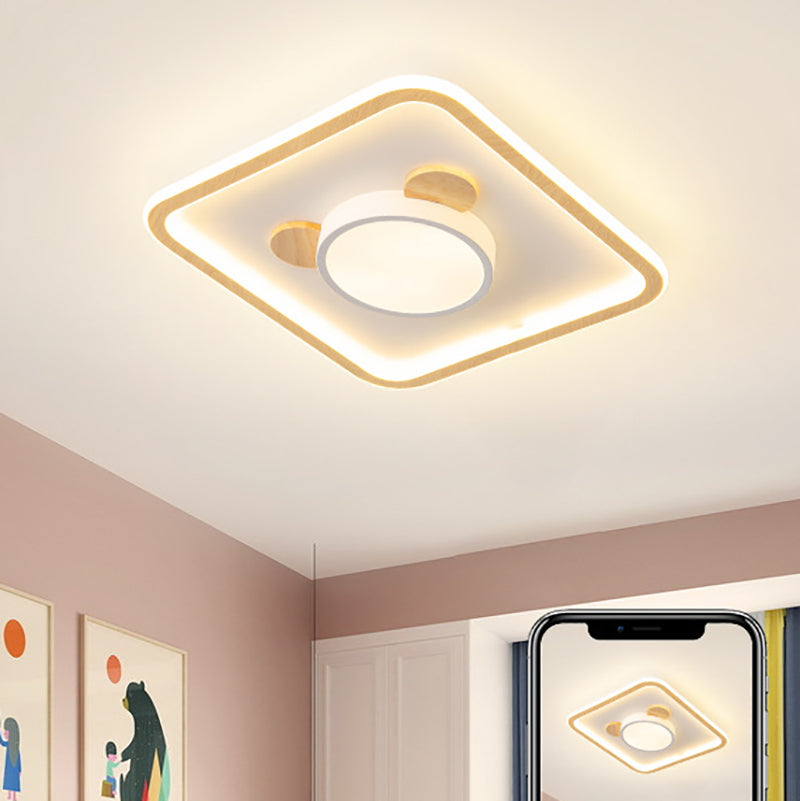 Nordic Style Flush Mount Ceiling Light Geometric Wood LED Flush Ceiling Light for Bedroom
