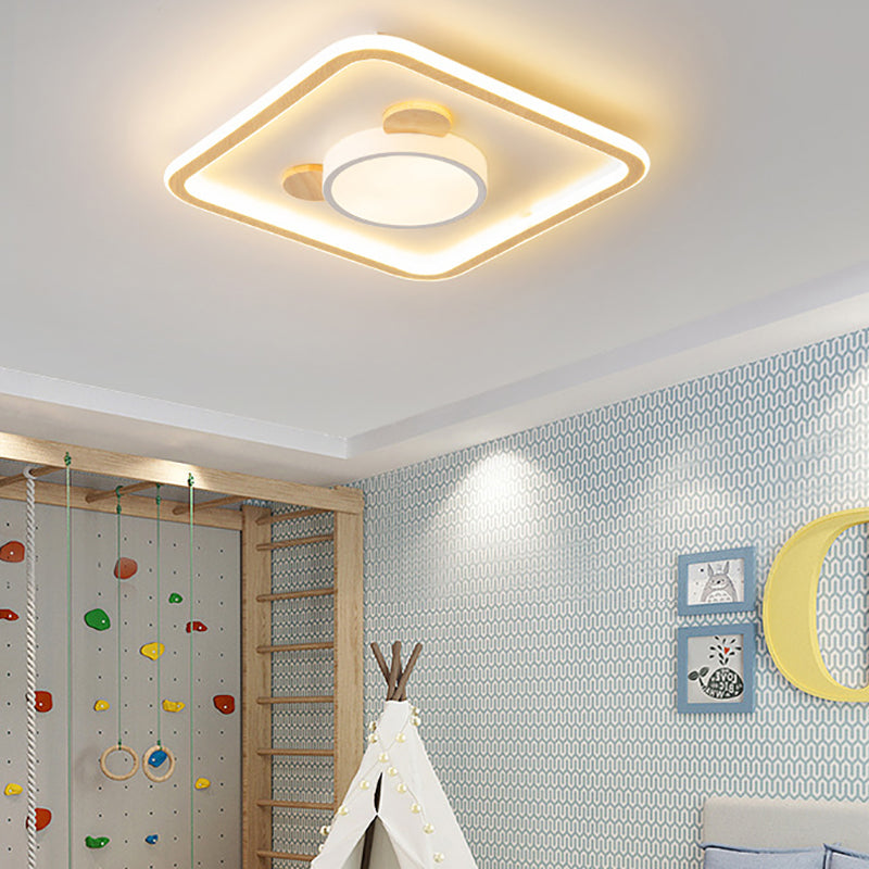 Nordic Style Flush Mount Ceiling Light Geometric Wood LED Flush Ceiling Light for Bedroom