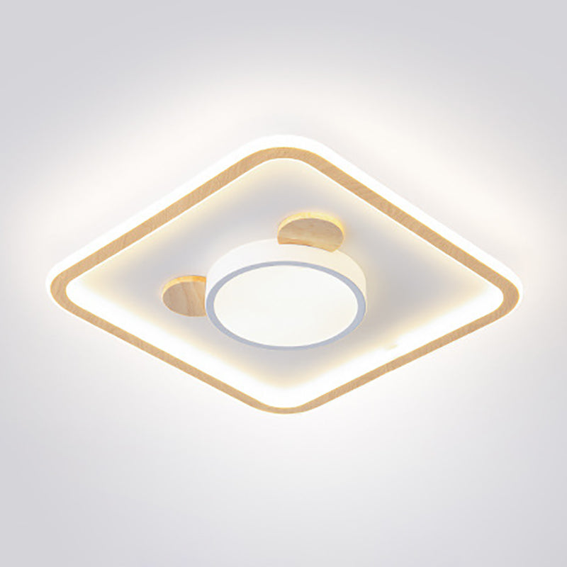 Nordic Style Flush Mount Ceiling Light Geometric Wood LED Flush Ceiling Light for Bedroom