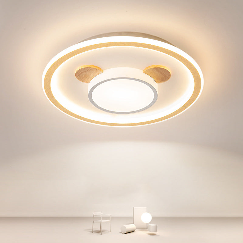 Nordic Style Flush Mount Ceiling Light Geometric Wood LED Flush Ceiling Light for Bedroom