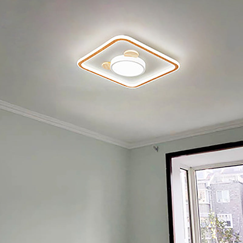 Nordic Style Flush Mount Ceiling Light Geometric Wood LED Flush Ceiling Light for Bedroom
