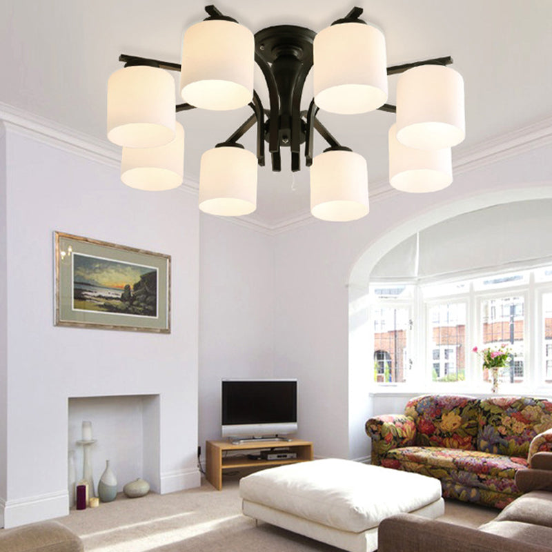 Cylindrical Semi Flush Ceiling Light Simple Ceiling Mount Light with Glass Shade