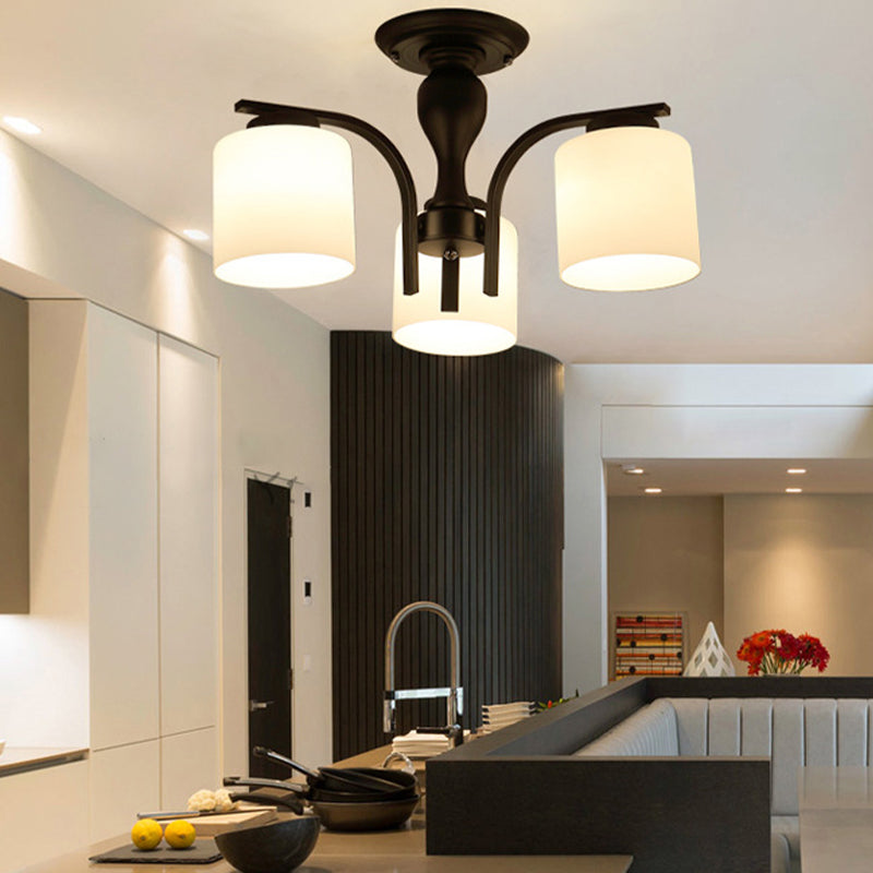 Cylindrical Semi Flush Ceiling Light Simple Ceiling Mount Light with Glass Shade