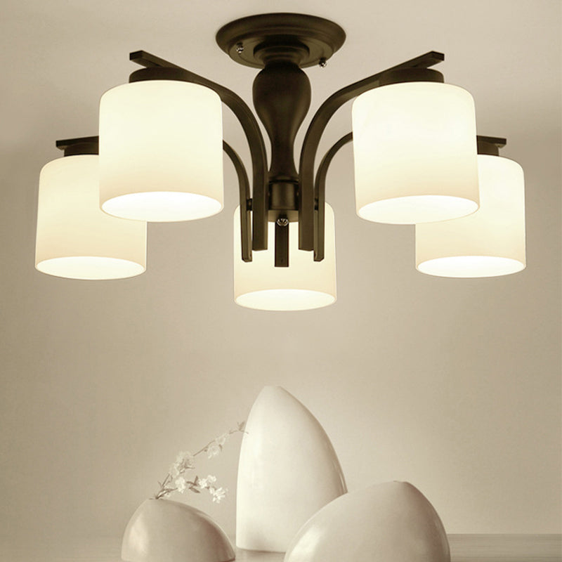Cylindrical Semi Flush Ceiling Light Simple Ceiling Mount Light with Glass Shade