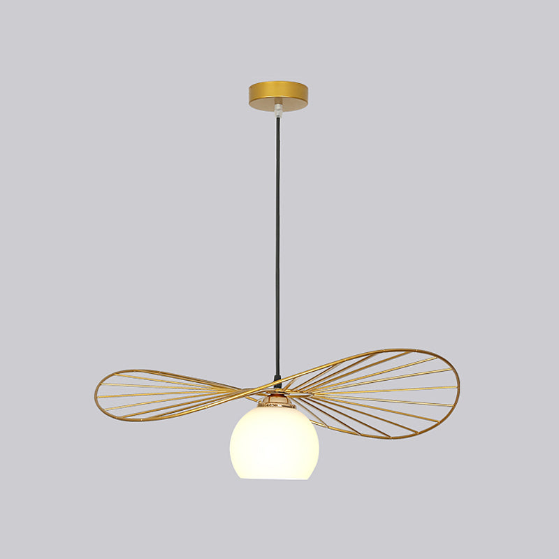 Pendentif en forme de chapeau en fil métallique minimaliste de 1 tête de tête de tête avec une teinte en verre pour le salon