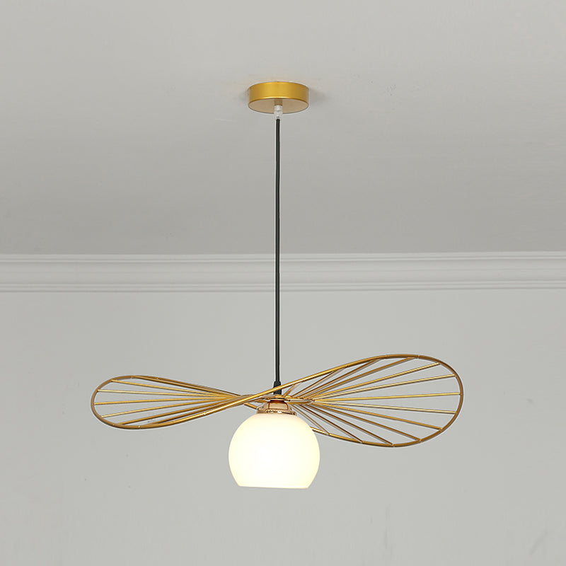 Pendentif en forme de chapeau en fil métallique minimaliste de 1 tête de tête de tête avec une teinte en verre pour le salon