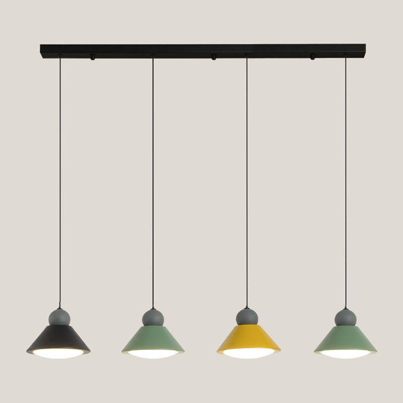 Macaron Conical Multi-Light Pendant Metal Metal LED Drop Light for Dining Room