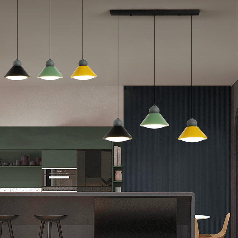 Macaron Conical Multi-Light Pendant Metal Metal LED Drop Light for Dining Room