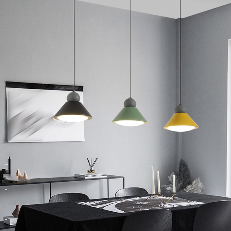 Macaron Conical Multi-Light Pendant Metal Metal LED Drop Light for Dining Room