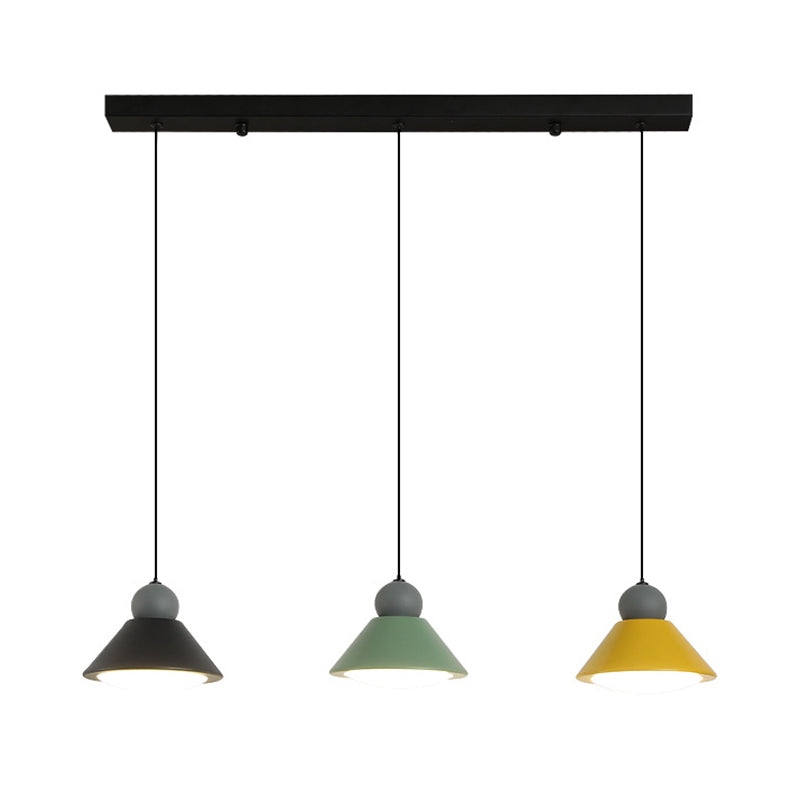 Macaron Conical Multi-Light Pendant Metal Metal LED Drop Light for Dining Room