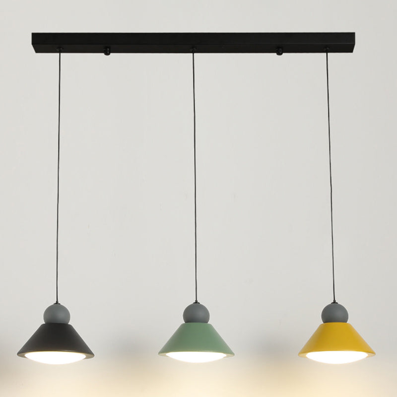 Macaron Conical Multi-Light Pendant Metal Metal LED Drop Light for Dining Room