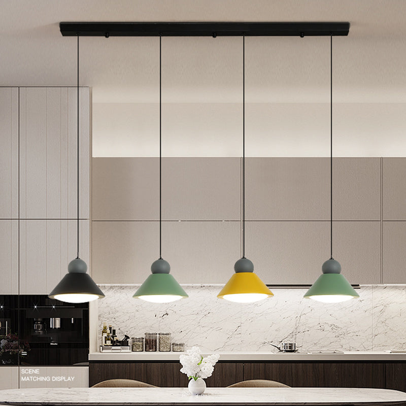 Macaron Conical Multi-Light Pendant Metal Metal LED Drop Light for Dining Room