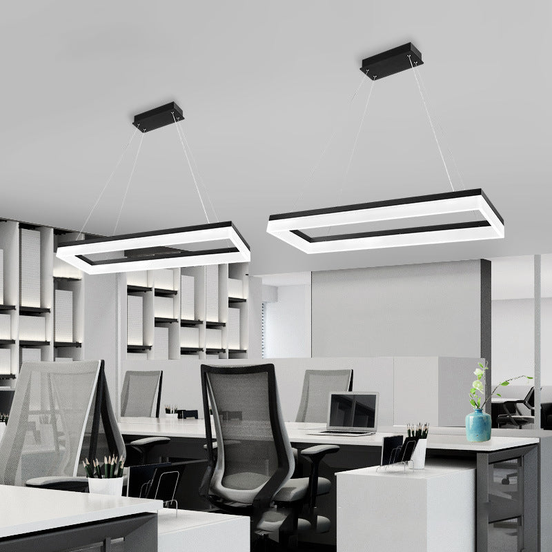 Modern Rectangular Island Pendant Light LED Dining Room Drop Lamp with Acrylic Shade