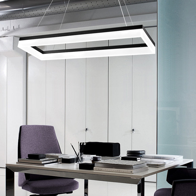 Modern Rectangular Island Pendant Light LED Dining Room Drop Lamp with Acrylic Shade