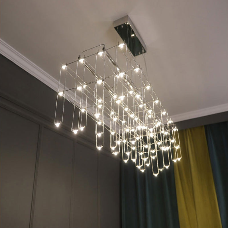 Stainless Steel Cuboid Island Lighting Modern Style LED Hanging Light for Dining Room