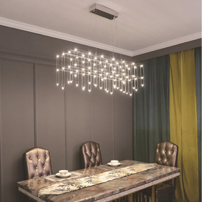 Stainless Steel Cuboid Island Lighting Modern Style LED Hanging Light for Dining Room