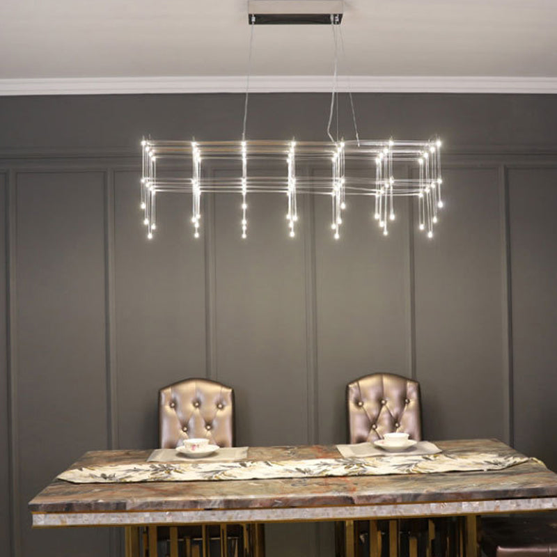 Stainless Steel Cuboid Island Lighting Modern Style LED Hanging Light for Dining Room