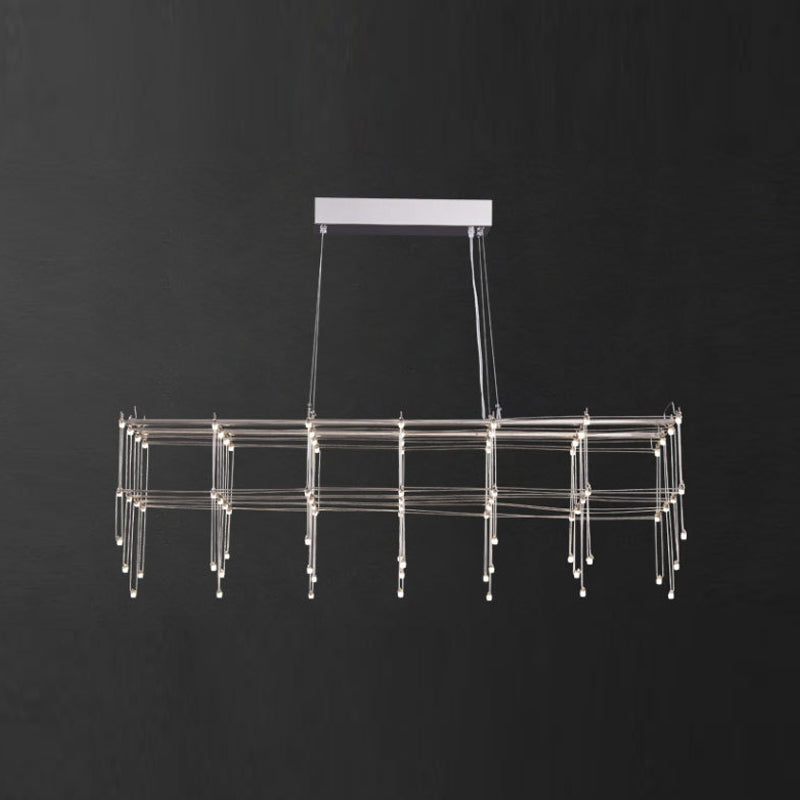 Stainless Steel Cuboid Island Lighting Modern Style LED Hanging Light for Dining Room