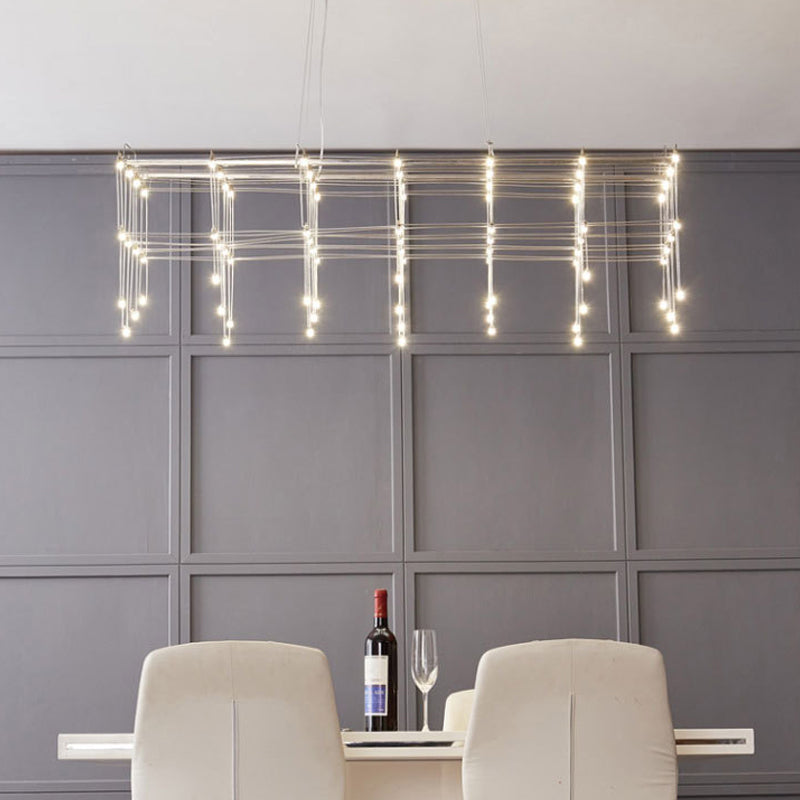 Stainless Steel Cuboid Island Lighting Modern Style LED Hanging Light for Dining Room