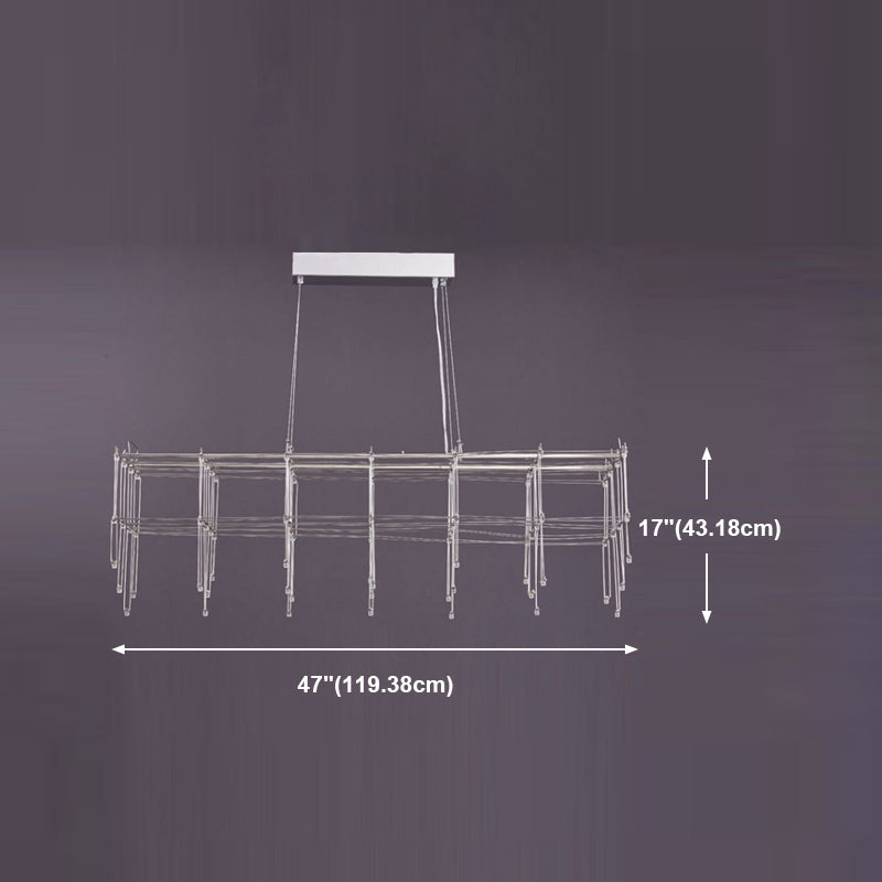 Stainless Steel Cuboid Island Lighting Modern Style LED Hanging Light for Dining Room