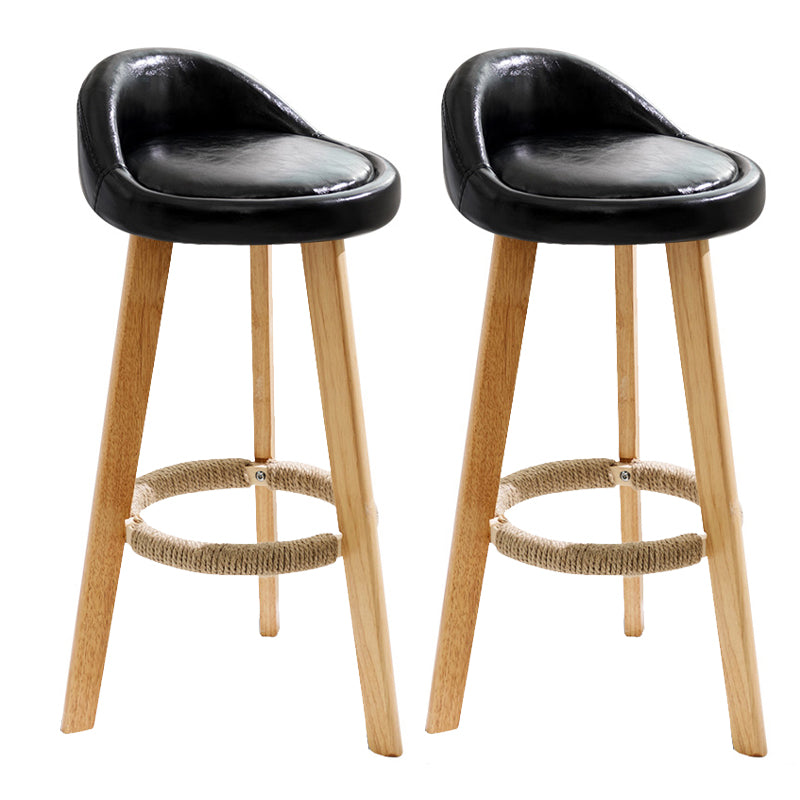 Taburete de bar de estilo escandinavo, patas de madera, asiento redondo con respaldo bajo