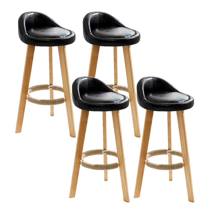 Taburete de bar de estilo escandinavo, patas de madera, asiento redondo con respaldo bajo