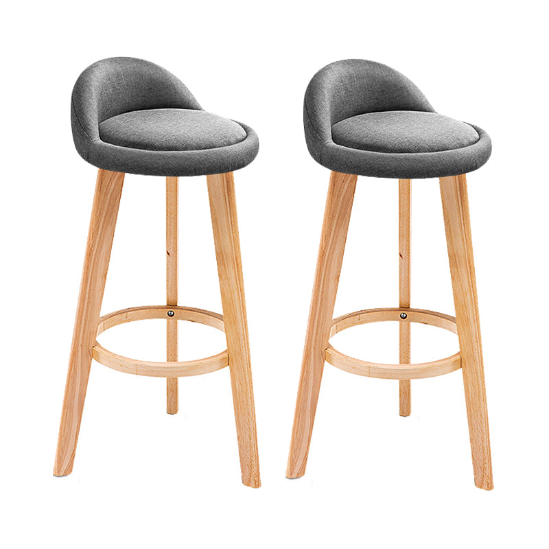 Taburete de bar de estilo escandinavo, patas de madera, asiento redondo con respaldo bajo