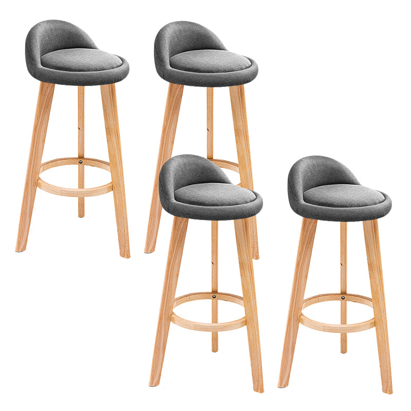 Taburete de bar de estilo escandinavo, patas de madera, asiento redondo con respaldo bajo