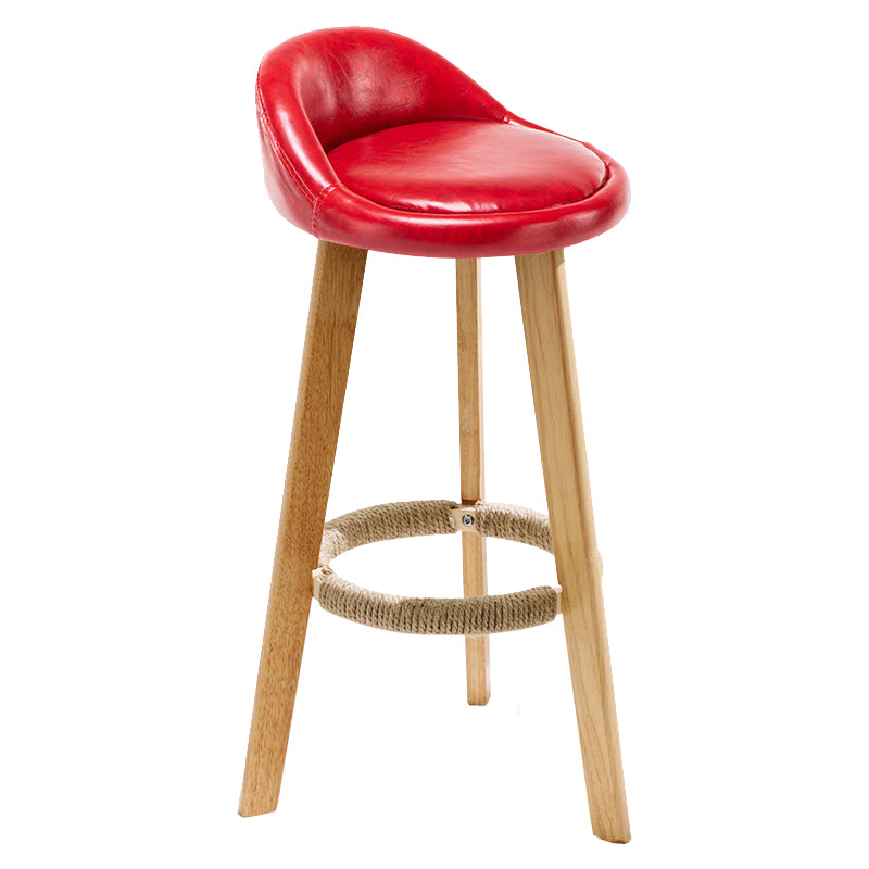 Taburete de bar de estilo escandinavo, patas de madera, asiento redondo con respaldo bajo