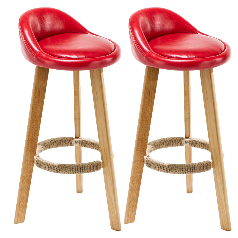 Taburete de bar de estilo escandinavo, patas de madera, asiento redondo con respaldo bajo