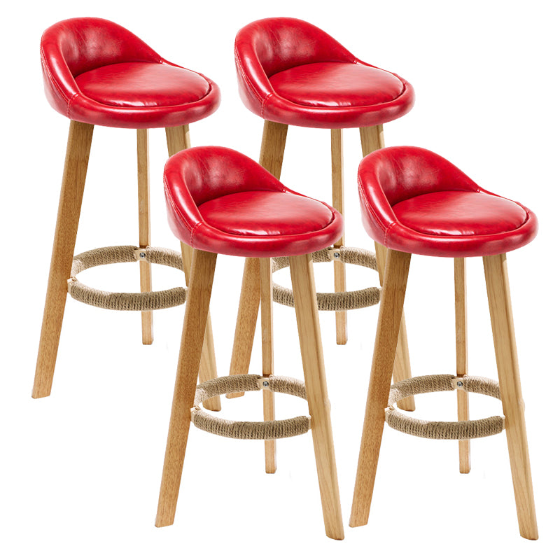 Taburete de bar de estilo escandinavo, patas de madera, asiento redondo con respaldo bajo