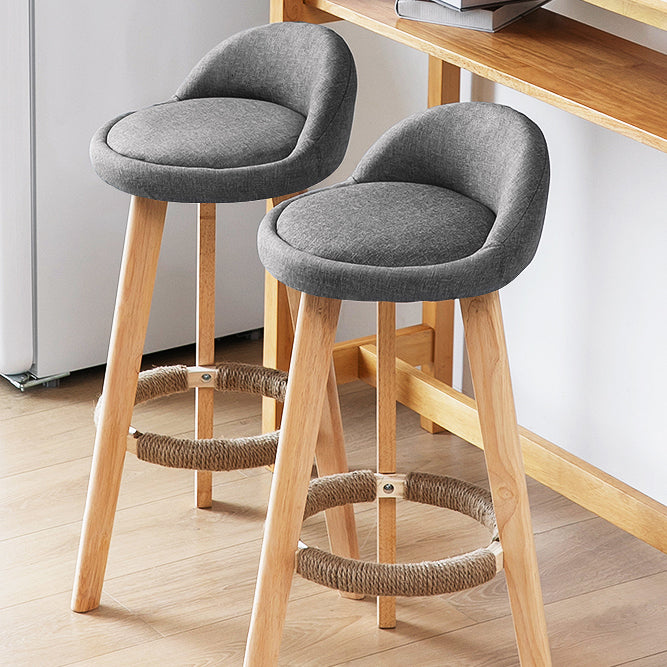 Taburete de bar de estilo escandinavo, patas de madera, asiento redondo con respaldo bajo