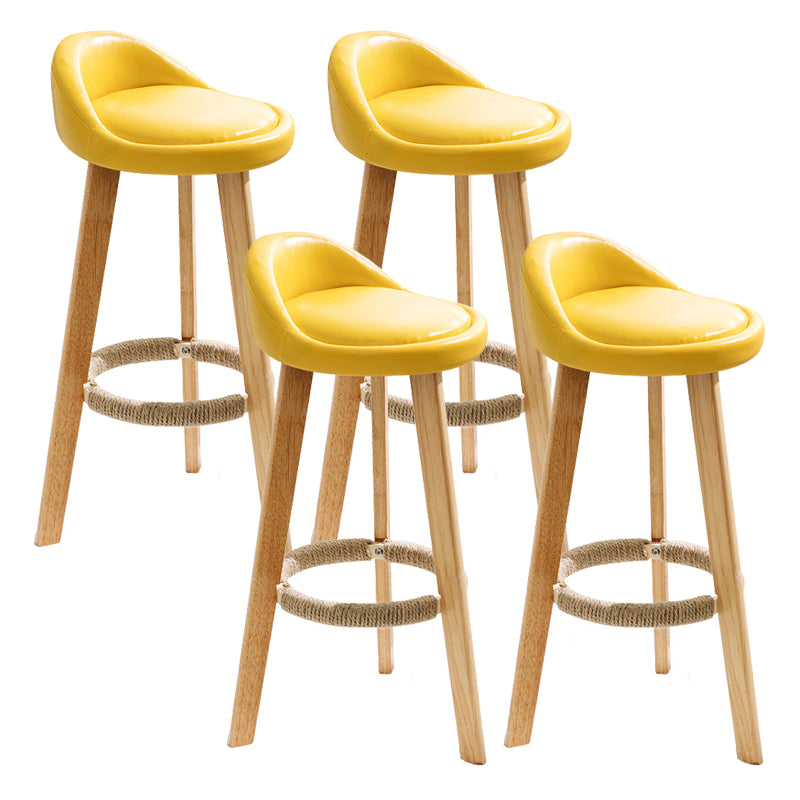 Taburete de bar de estilo escandinavo, patas de madera, asiento redondo con respaldo bajo