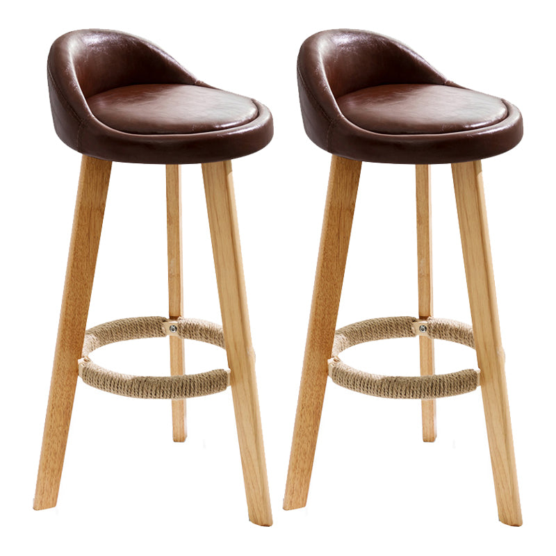 Taburete de bar de estilo escandinavo, patas de madera, asiento redondo con respaldo bajo