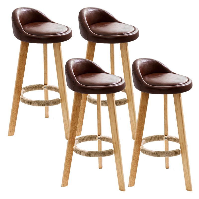 Taburete de bar de estilo escandinavo, patas de madera, asiento redondo con respaldo bajo