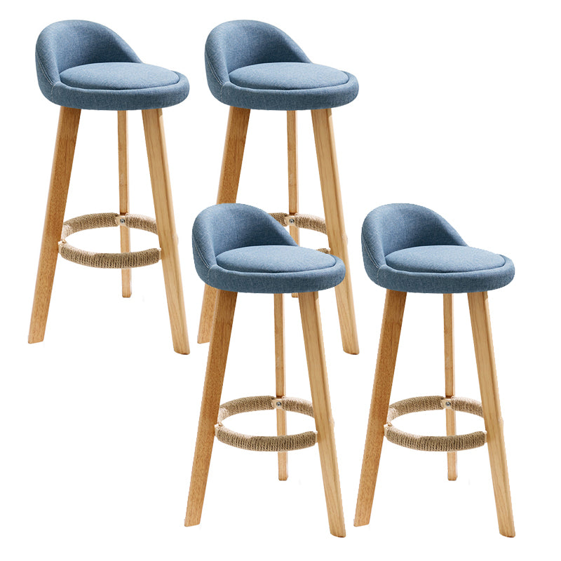 Taburete de bar de estilo escandinavo, patas de madera, asiento redondo con respaldo bajo